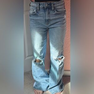 Classic Light Blue Distressed Wide-Leg Women's Jeans